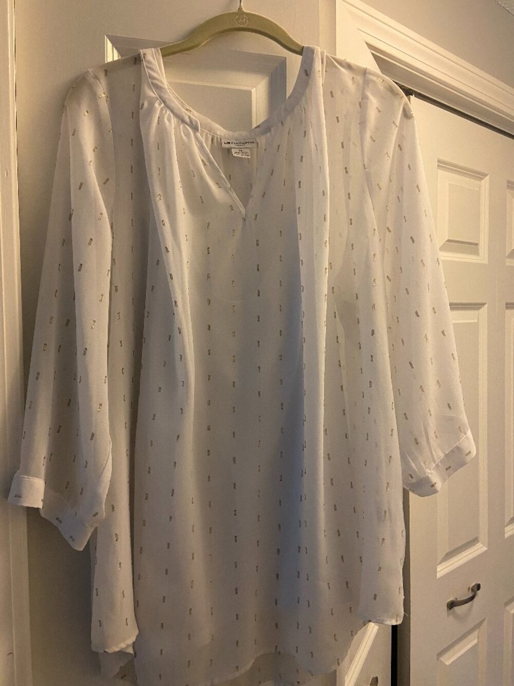 White/Gold Blouse with cami pinned under